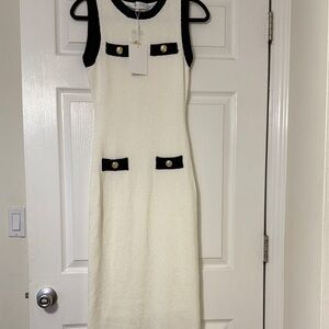 Endless Rose Elegant Cream and Black Midi Dress